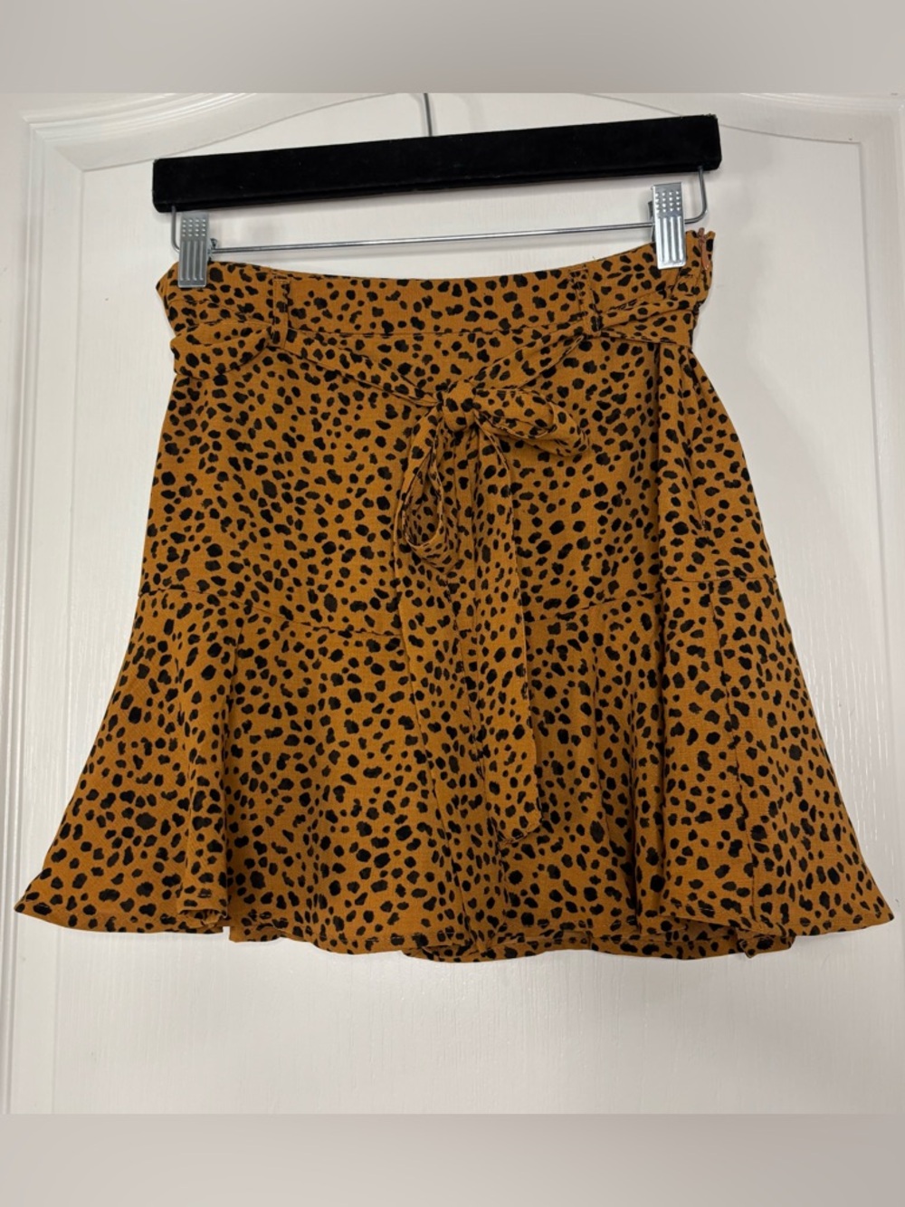Tie-Waist Mini Skirt in Mustard Leopard Print